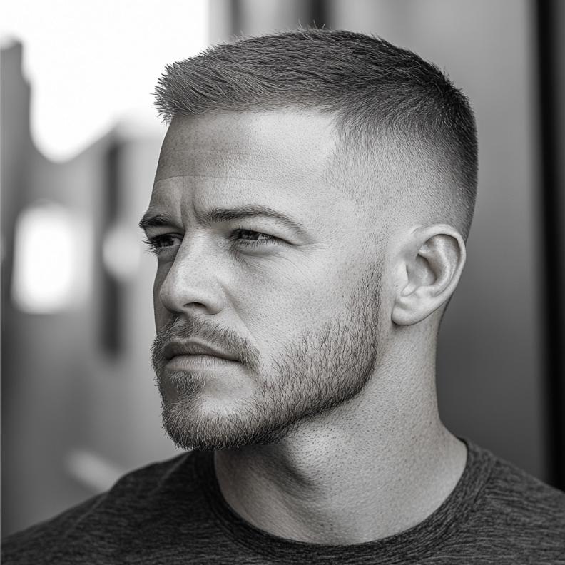 A sharp Crew Cut with Skin Fade, showcasing smart Short Hairstyles and Haircuts for Men.