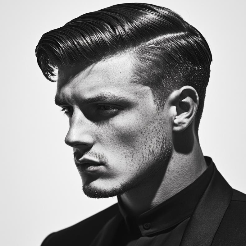 A sharp, defined hard part complements this stylish Edgar haircut for men.