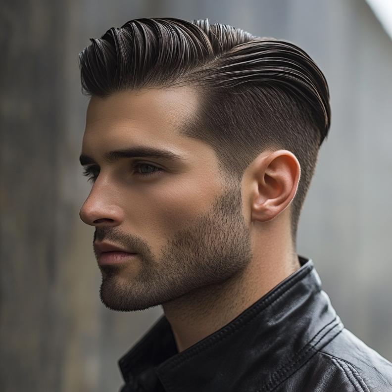 A sleek Slicked-Back Undercut, adding flair to Short Hairstyles and Haircuts for Men.