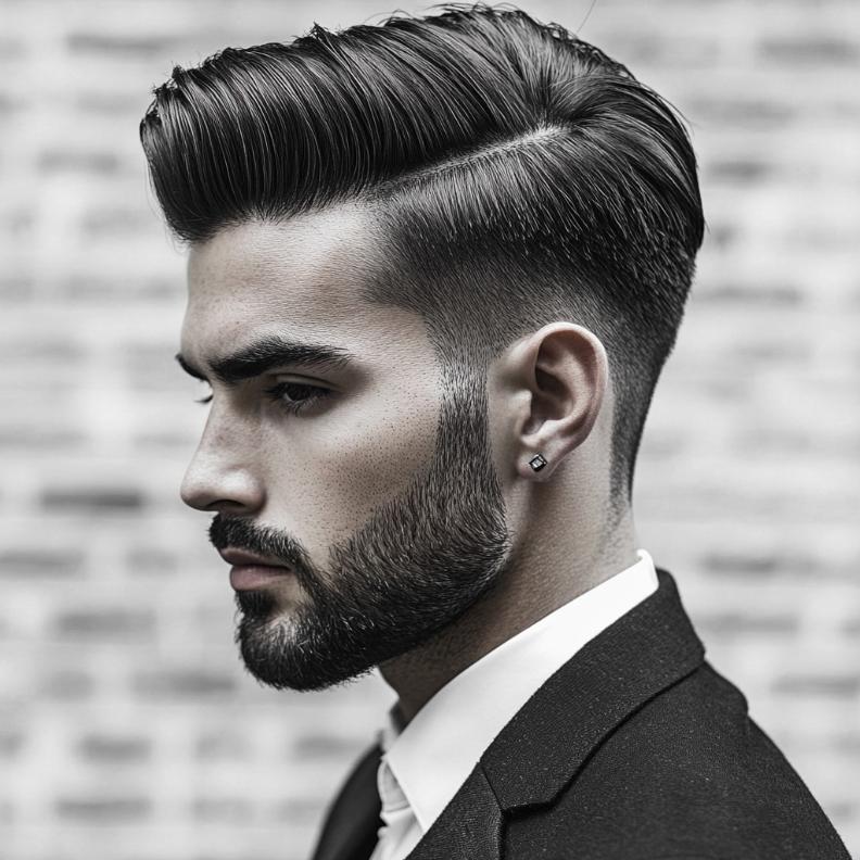 A slick back with an undercut, a polished and edgy medium length hairstyle for men.