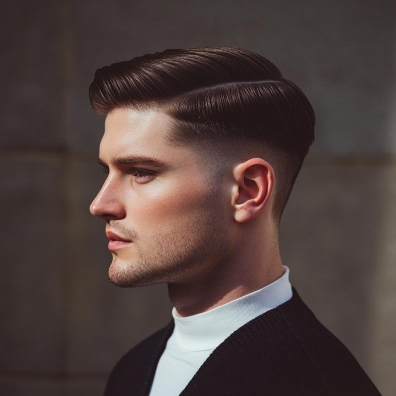 A soft fade creates a smooth transition in this refined Edgar haircut for men.