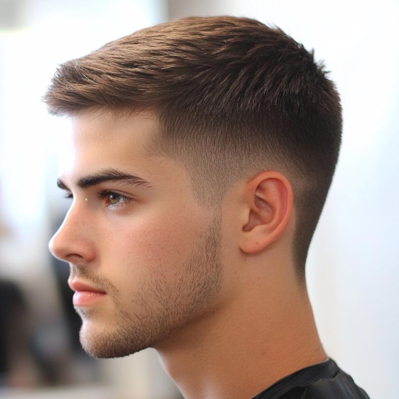 A subtle low fade accentuates the clean lines of this Edgar haircut for men.