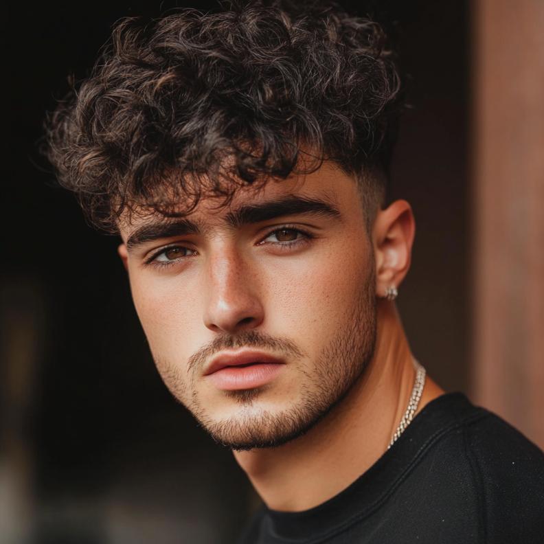 A textured Short Curly Hair with Fade, a stylish choice in Short Hairstyles and Haircuts for Men.