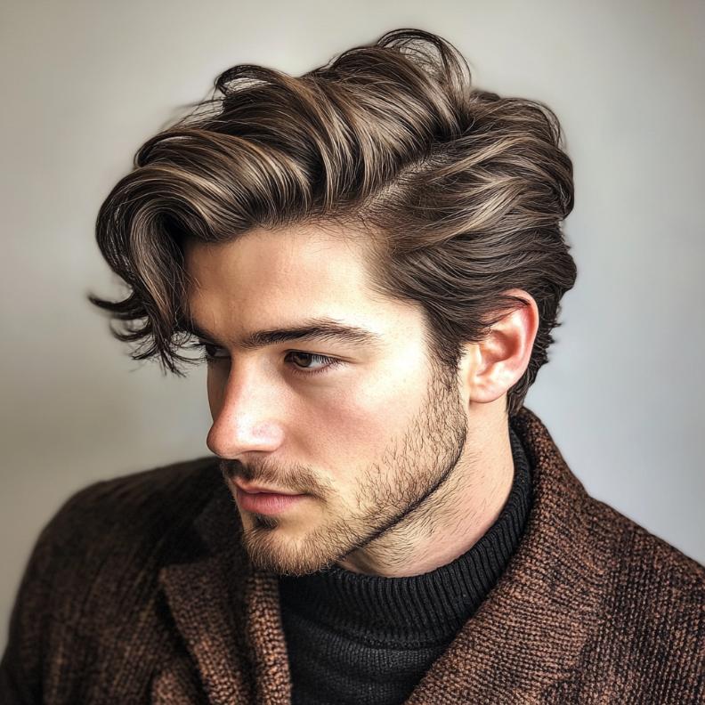 A textured side part, offering a modern take on medium length hairstyles for men.