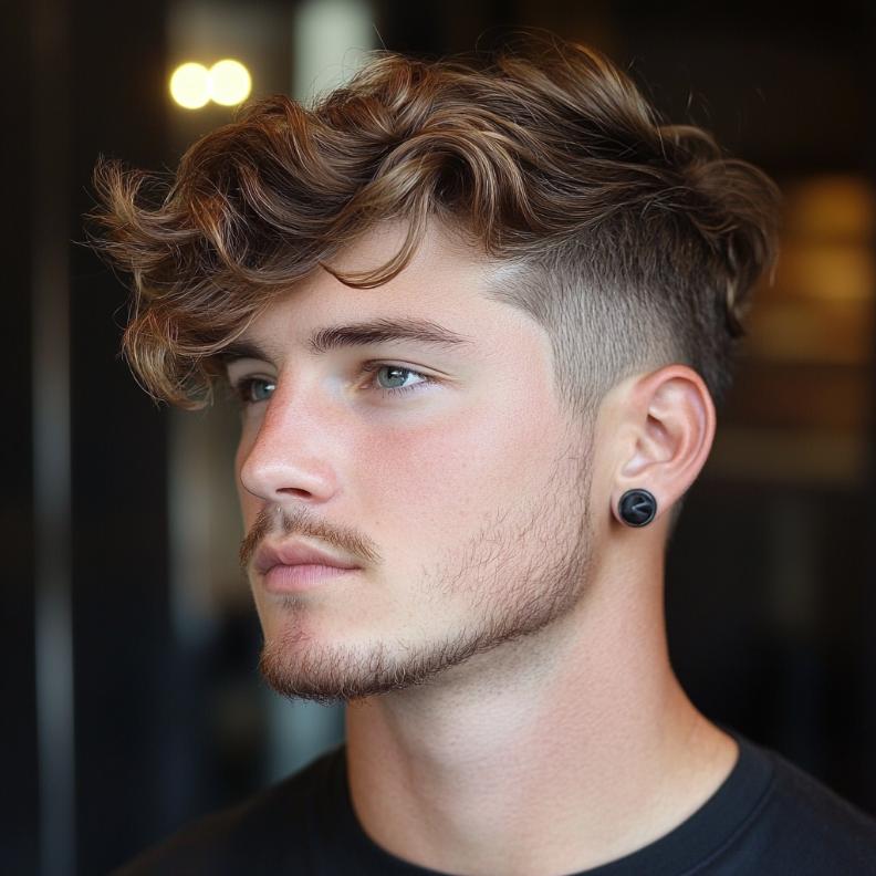 A wavy undercut, merging modern style with classic texture in medium length hairstyles for men.