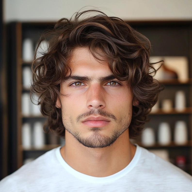 Loose curls, providing a relaxed and natural finish in medium length hairstyles for men.