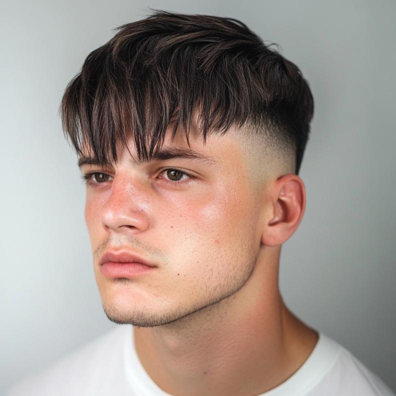 This Edgar haircut for men blends a taper fade with the signature Edgar fringe.